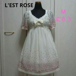 レストローズ(L'EST ROSE)の362 レストローズ【白ドットｘエンジピンク小薔薇柄シフォンワンピース】(ひざ丈ワンピース)