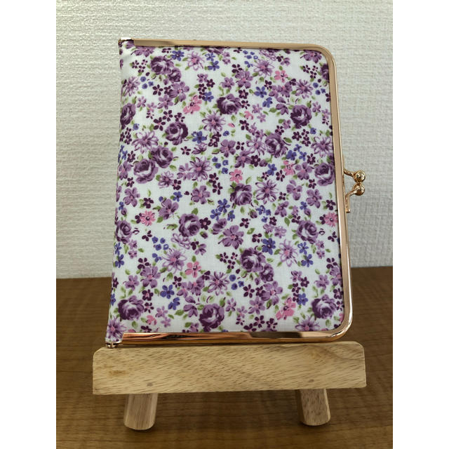 ◆chey様専用◆手帳ケース　紫花柄　手帳&ペン付き　がま口 ハンドメイドの文具/ステーショナリー(その他)の商品写真