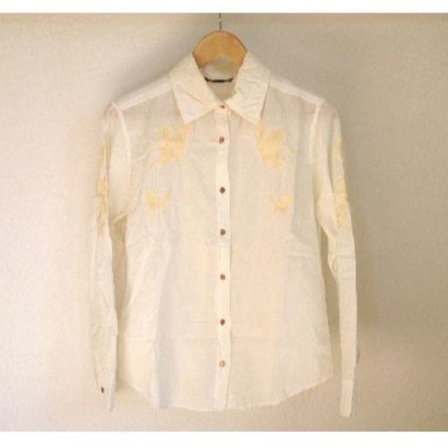 【処分価格】シャツ 古着 刺繍 白 ホワイト 金 ゴールド メンズのトップス(シャツ)の商品写真