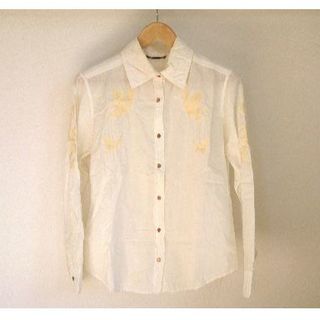 【処分価格】シャツ 古着 刺繍 白 ホワイト 金 ゴールド(シャツ)