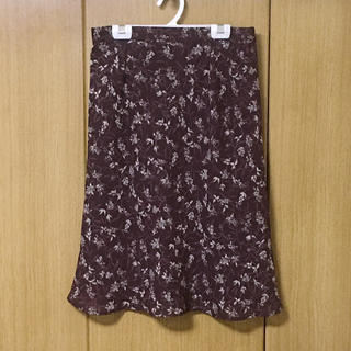 【送込】花柄 ボタニカル ミディスカート ブラウン 13号 大きいサイズ 上品(ひざ丈スカート)