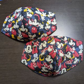 ディズニー(Disney)のハンドメイド マスクカバー ディズニー デニム調 ミッキー ミニー 大人用２枚(その他)