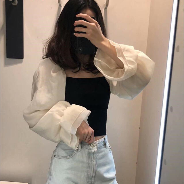 シースルー 切り替え フリル トップス  ブラウス ZARA snidel レディースのトップス(カットソー(長袖/七分))の商品写真