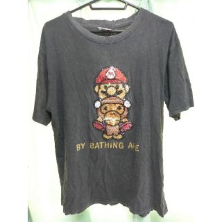 アベイシングエイプ(A BATHING APE)のA BATHING APE エイプ×マリオ コラボ XL 半袖 黒 Tシャツ(Tシャツ/カットソー(半袖/袖なし))