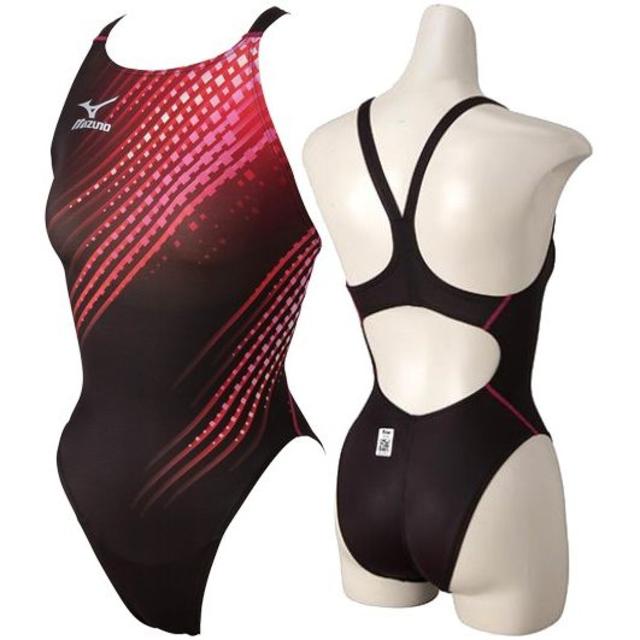 ミズノ女子ハイレグ競泳水着 SSサイズ ブラック×ローズ(N2JA4720