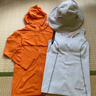 モンベル(mont bell)のmont-bell帽子、タンクトップ　UNIQLOクールパーカーの3点セット(トレーニング用品)