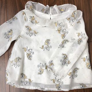 エイチアンドエム(H&M)の子供　ベビー　トップス　チュニック　ユニコーン柄　シースルー　ホワイト　95(ブラウス)