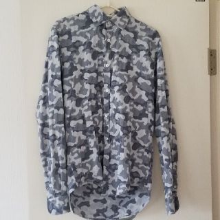 ザラ(ZARA)のザラマン カモフラ柄 長袖シャツ M グレー 迷彩(シャツ)