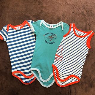 プチバトー(PETIT BATEAU)のロンパース3枚セット(12m、74cm)(ロンパース)