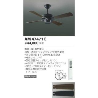 コイズミ(KOIZUMI)のコイズミ 照明器具 インテリアファン AM47471E 専用リモコン付(天井照明)