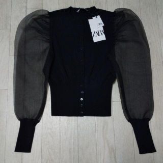 ザラ(ZARA)のZARA   新品タグ付き袖オーガンジーカーディガン(カーディガン)