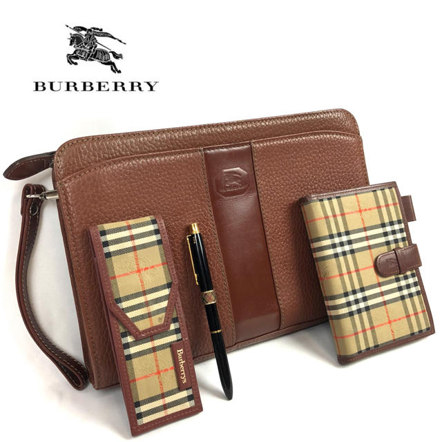 Burberry】レザー クラッチバッグ ボールペン ペンケース 手帳付き