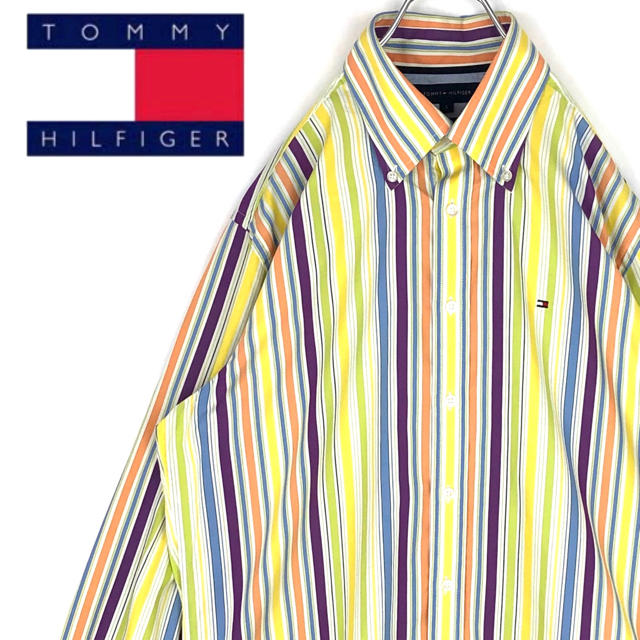 TOMMY HILFIGER(トミーヒルフィガー)のトミーヒルフィガー 刺繍ワンポイントロゴ  ストライプ 長袖BDシャツ 90s メンズのトップス(シャツ)の商品写真