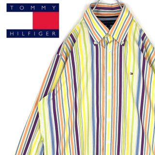 トミーヒルフィガー(TOMMY HILFIGER)のトミーヒルフィガー 刺繍ワンポイントロゴ  ストライプ 長袖BDシャツ 90s(シャツ)