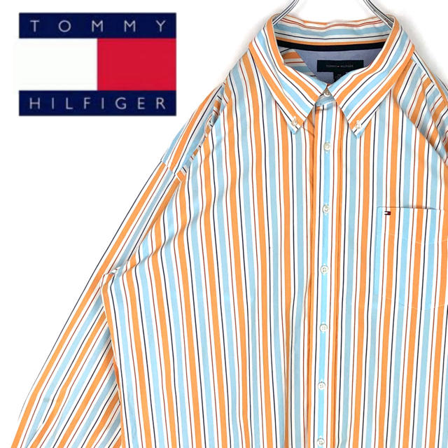 TOMMY HILFIGER(トミーヒルフィガー)のトミーヒルフィガー 刺繍胸ロゴ ストライプ マルチカラー 90s 長袖BDシャツ メンズのトップス(シャツ)の商品写真