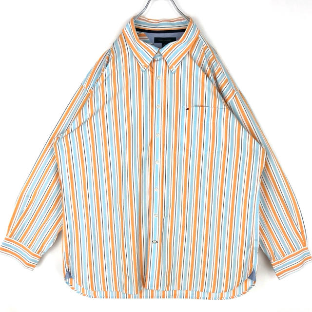TOMMY HILFIGER(トミーヒルフィガー)のトミーヒルフィガー 刺繍胸ロゴ ストライプ マルチカラー 90s 長袖BDシャツ メンズのトップス(シャツ)の商品写真