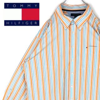 トミーヒルフィガー(TOMMY HILFIGER)のトミーヒルフィガー 刺繍胸ロゴ ストライプ マルチカラー 90s 長袖BDシャツ(シャツ)