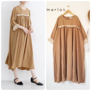 メルロー(merlot)の新品＊メルロー 袖フリルギャザーワンピース(ロングワンピース/マキシワンピース)