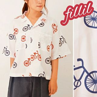 メルロー(merlot)の【Fillil/フィリル】ユニーク自転車プリントのオープンカラー半袖シャツ  (シャツ/ブラウス(半袖/袖なし))