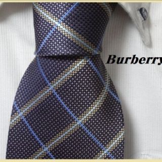 バーバリー(BURBERRY)の美品★バーバリーロンドン【光沢チェック柄】高級ネクタイ★クリーニング済(ネクタイ)