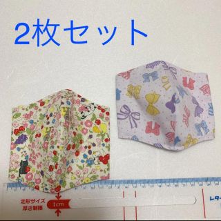 インナーマスク（M、小学生）ネコ、リボン(外出用品)