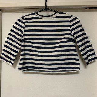 フォーエバートゥエンティーワン(FOREVER 21)のforever21カットソー　七分袖　ボードネック　ボーダー　マリン　デニム素材(カットソー(長袖/七分))