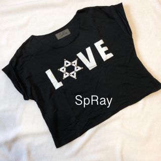 スプレイ(SpRay)のショートTシャツ⭐︎ビス付⭐︎切りっぱなし⭐︎ブラック⭐︎スプレイ(Tシャツ(半袖/袖なし))