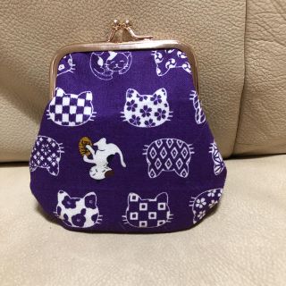 がま口 ハンドメイド （猫柄 紫 口金ゴールド）(財布)