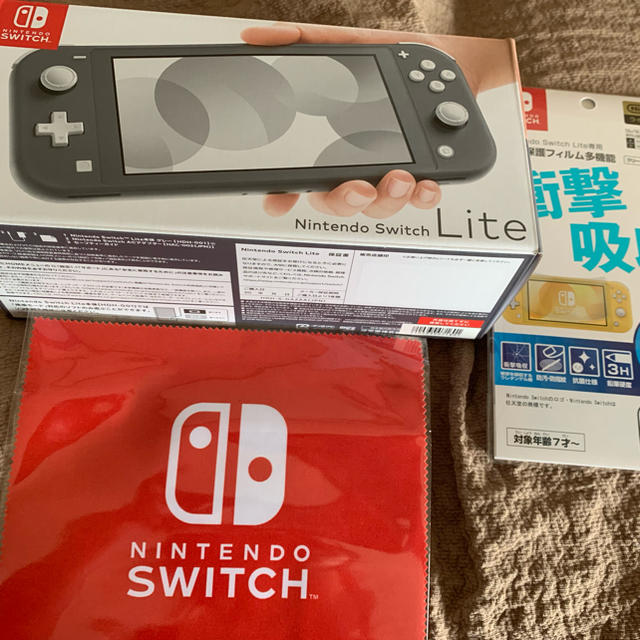 Switch lite グレー　保護フィルム　クロス付　送料無料