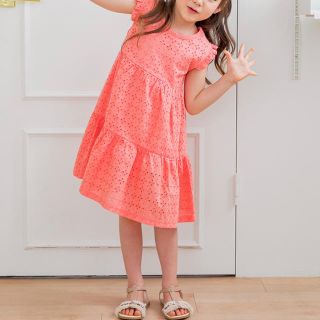 ザラキッズ(ZARA KIDS)の【新品】パンチングワンピース  110cm/オレンジ(ワンピース)