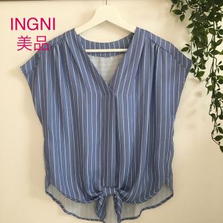 イング(INGNI)のINGNI ストライプ　リボン　フレンチスリーブ　ブラウス(シャツ/ブラウス(半袖/袖なし))