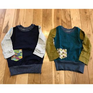 美品 ハンドメイド パッチワーク風 長袖 ロンT セット 95〜100センチ(Tシャツ/カットソー)