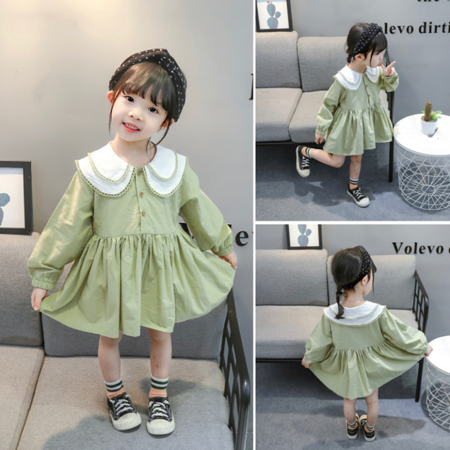 2段襟 ワンピース ピスタチオカラー 韓国子供服 キッズ/ベビー/マタニティのキッズ服女の子用(90cm~)(ワンピース)の商品写真