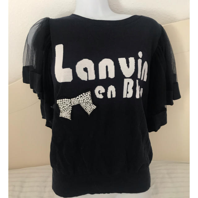 LANVIN en Bleu(ランバンオンブルー)のランバンオンブルー ⭐︎ビジューとチュールが可愛いニットカットソー  レディースのトップス(カットソー(半袖/袖なし))の商品写真