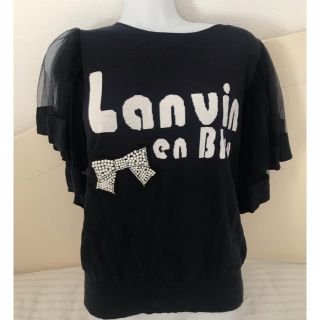 ランバンオンブルー(LANVIN en Bleu)のランバンオンブルー ⭐︎ビジューとチュールが可愛いニットカットソー (カットソー(半袖/袖なし))