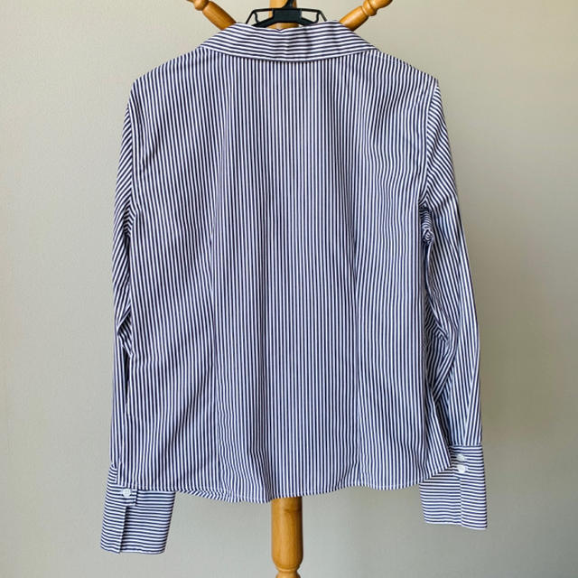 Calvin Klein(カルバンクライン)のCalvin Klein 綿100% ストライプシャツ L LL 長袖 白 茶色 レディースのトップス(シャツ/ブラウス(長袖/七分))の商品写真