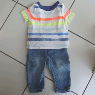 ベビーギャップ(babyGAP)の特価！ babyGAP 0-3m Tシャツ風ロンパース＆デニムセット(パンツ)