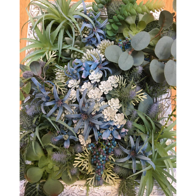 トリ様専用★フェイク多肉植物とお花のウォールグリーン　 ハンドメイドのフラワー/ガーデン(その他)の商品写真