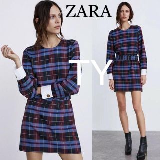 ザラ(ZARA)の完売品 ザラ チェック柄 ベルト ワンピース ベルト シャツ ドレス スカート(ひざ丈ワンピース)