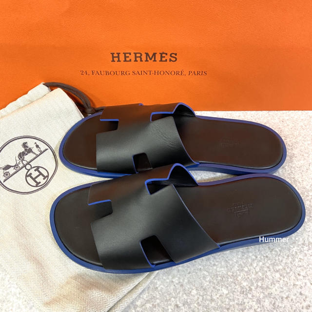 Hermes(エルメス)の完全正規品　エルメス　イズミール　ブラック　バイカラー　ネイビー　42 未使用！ メンズの靴/シューズ(サンダル)の商品写真