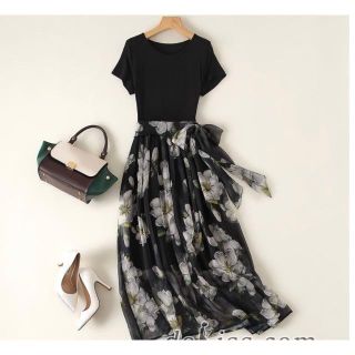 花柄シフォンワンピース(ロングワンピース/マキシワンピース)