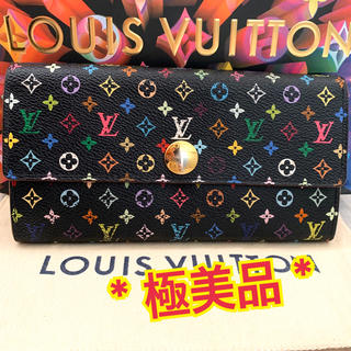 ルイヴィトン(LOUIS VUITTON)の極美品 ルイヴィトン マルチカラー ポルトフォイユ サラ 黒 長財布(財布)