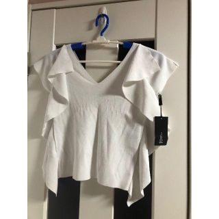 ダブルスタンダードクロージング(DOUBLE STANDARD CLOTHING)の訳アリ：タグ付　ダブスタ　Sov.　サイドフリルカットソー　白　36(カットソー(半袖/袖なし))