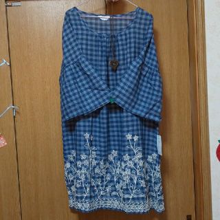 ☆新品未使用  3Ｌ 柔らかガーゼ素材ブロックチェック柄裾刺繍チュニック(チュニック)