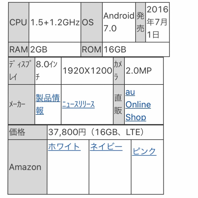 iPad(アイパッド)のqua tab px LGT31 タブレット　防水　8.0インチ　送料無料 スマホ/家電/カメラのPC/タブレット(タブレット)の商品写真