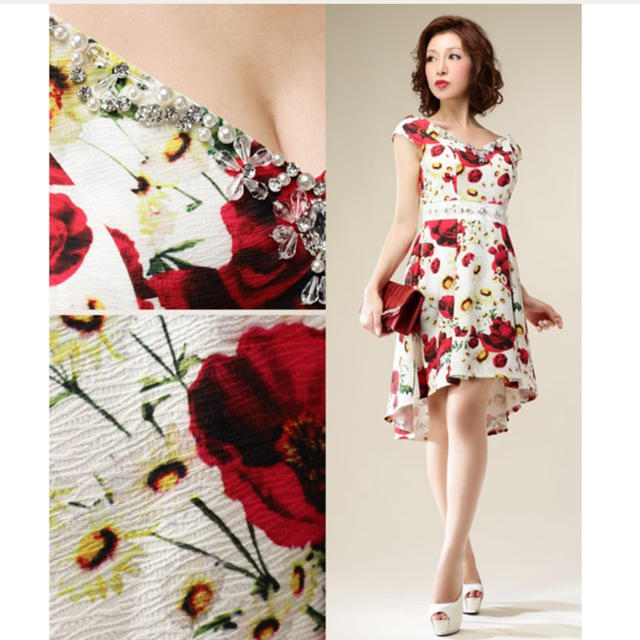 DIOH ワイドVネックフラワープリントワンピース レディースのフォーマル/ドレス(ミニドレス)の商品写真