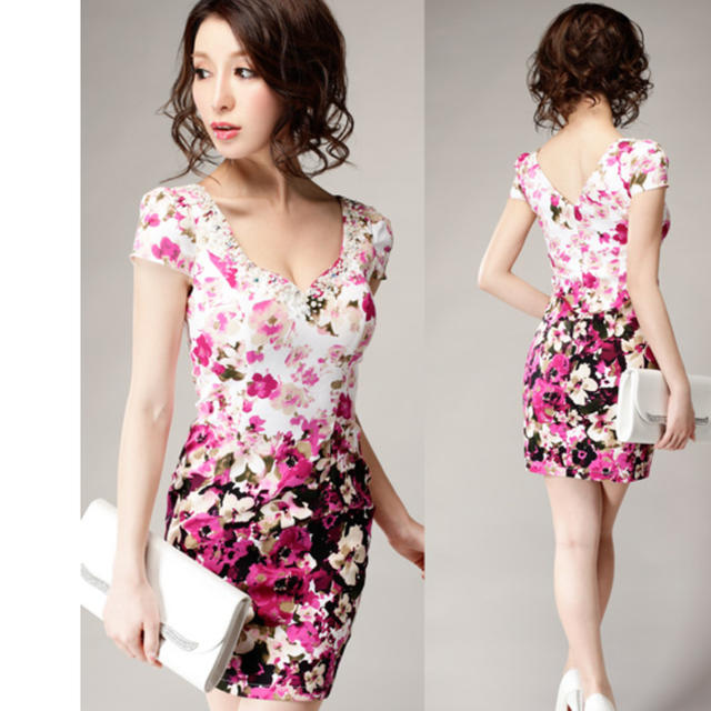 花柄パールビジューデコルテワンピース レディースのフォーマル/ドレス(ミニドレス)の商品写真
