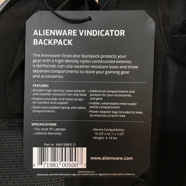 DELL(デル)の☆専用☆新品未使用 ALIENWARE 15 Vindicator バックパック メンズのバッグ(バッグパック/リュック)の商品写真