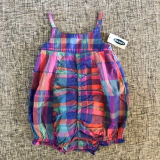 オールドネイビー(Old Navy)のアップル様専用☆新品未使用☆チェック柄キャミロンパース☆襟付きロンパース(ロンパース)