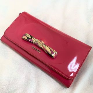 エミリオプッチ(EMILIO PUCCI)のエミリオプッチ Pucci 長財布 リボン ピンク エナメル(財布)